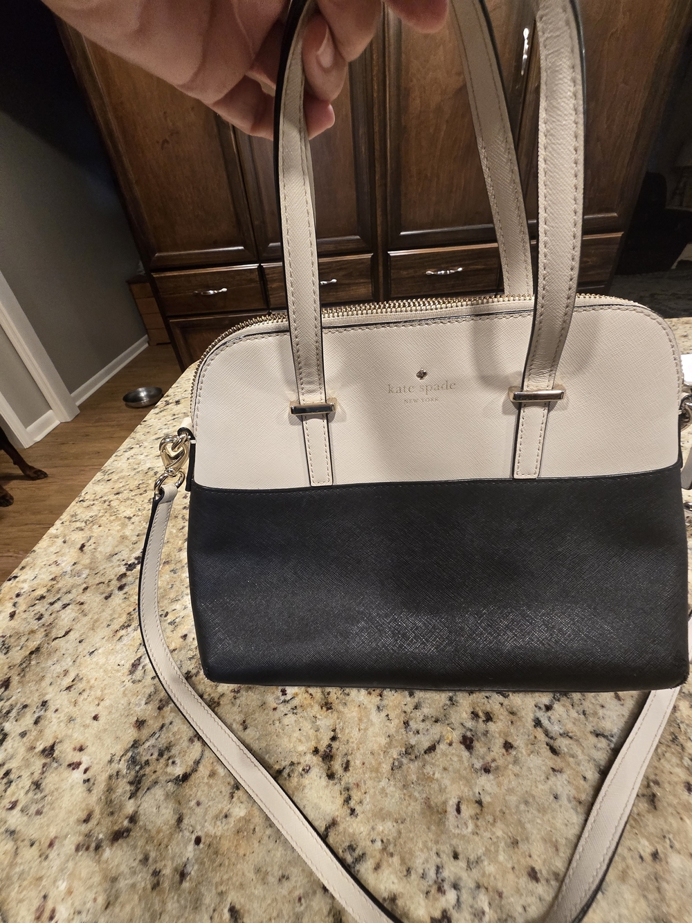 Kate Spade Two-Tone Satchel Handbag in Cream and Black